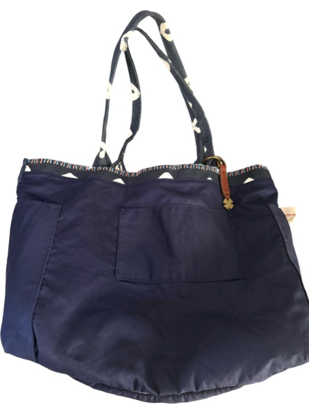 Lucky Brand Canvas Batik Tote Bag plus Zippered Wallet Pouch Leather Navy White - Picture 8 of 16